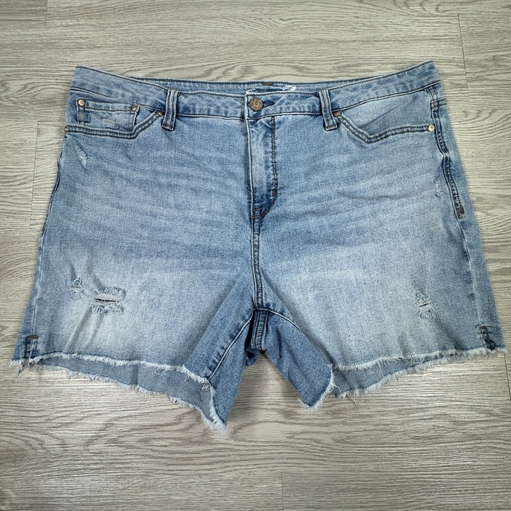 Seven7 Womens Denim Shorts Light Wash Distressed Raw Hem Blue Size 16